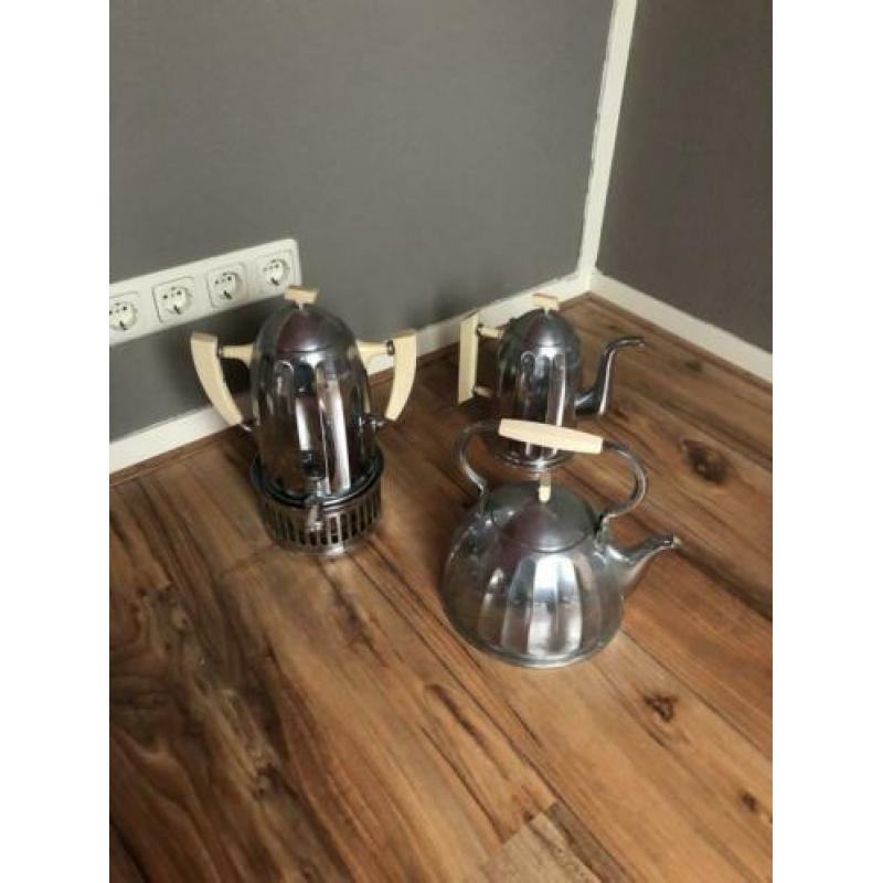 Mooie verchroomd koperen koffie en thee set