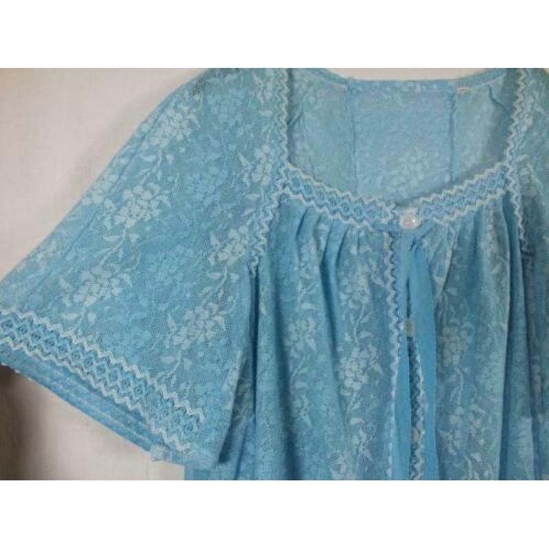 Blauw-witte jaren 60 kanten blouse.Mt XL