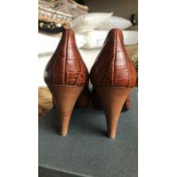 Bruine croco pumps 39 leer nieuw