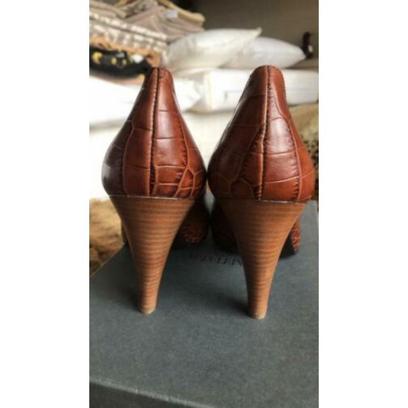 Bruine croco pumps 39 leer nieuw