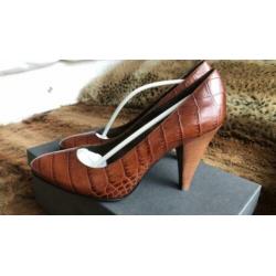 Bruine croco pumps 39 leer nieuw