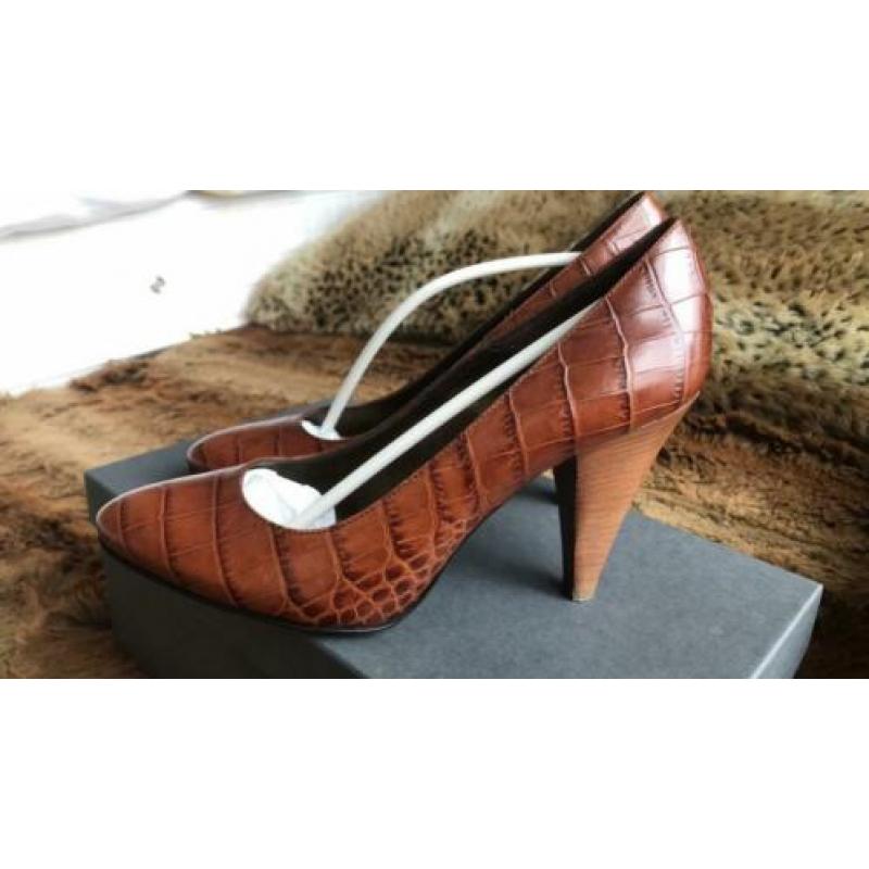 Bruine croco pumps 39 leer nieuw