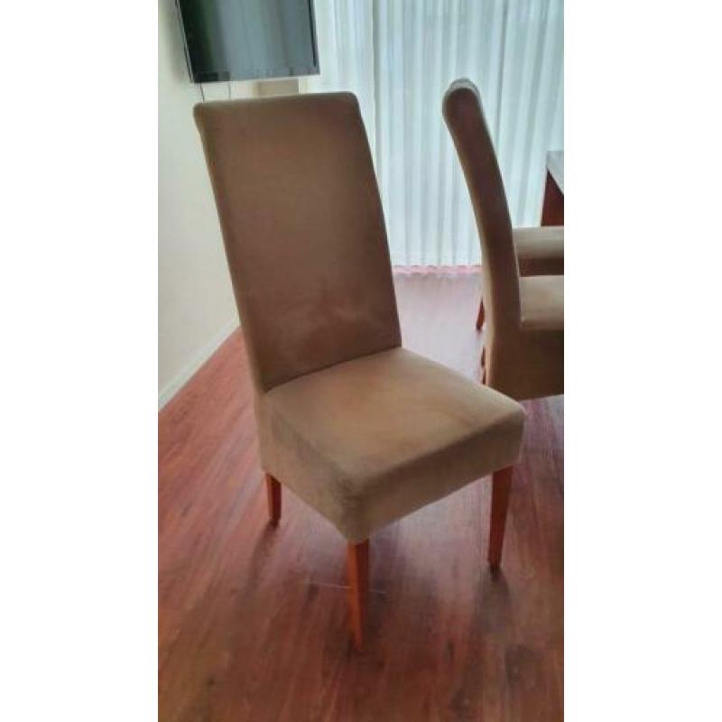 Robuuste massief Eikenhouten eettafel met 6 eetkamer stoelen
