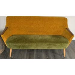 Retro / vintage bankstel en stoel okergeel en mosgroen