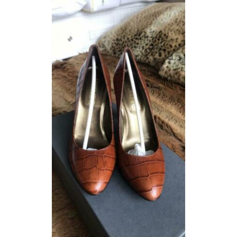 Bruine croco pumps 39 leer nieuw