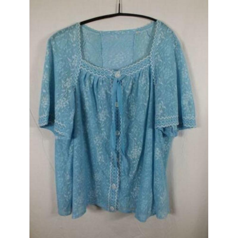 Blauw-witte jaren 60 kanten blouse.Mt XL