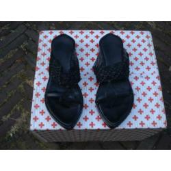 GRATIS VERZENDEN SEXY ZWARTE LEREN PLATEAU SLiPPERS 38