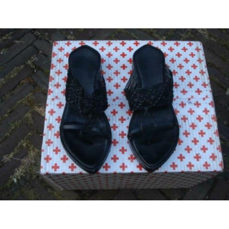 GRATIS VERZENDEN SEXY ZWARTE LEREN PLATEAU SLiPPERS 38
