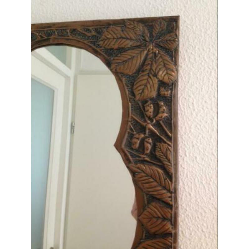 Antieke koperen spiegel, handgemaakt, “Arts and Crafts”