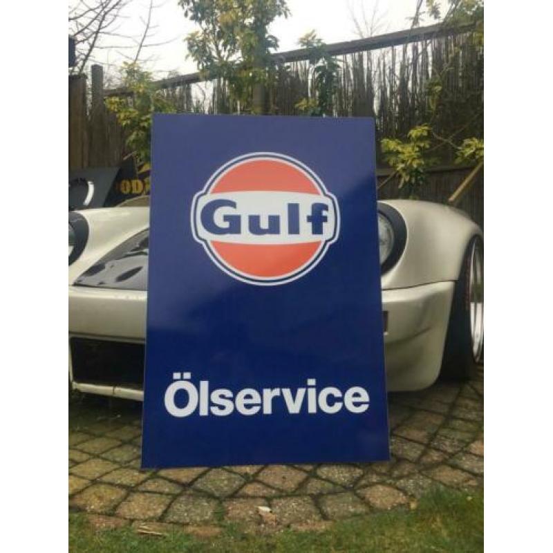 Gulf reclame plaat olie Porsche racing mancave lichtbak deco