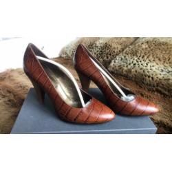 Bruine croco pumps 39 leer nieuw