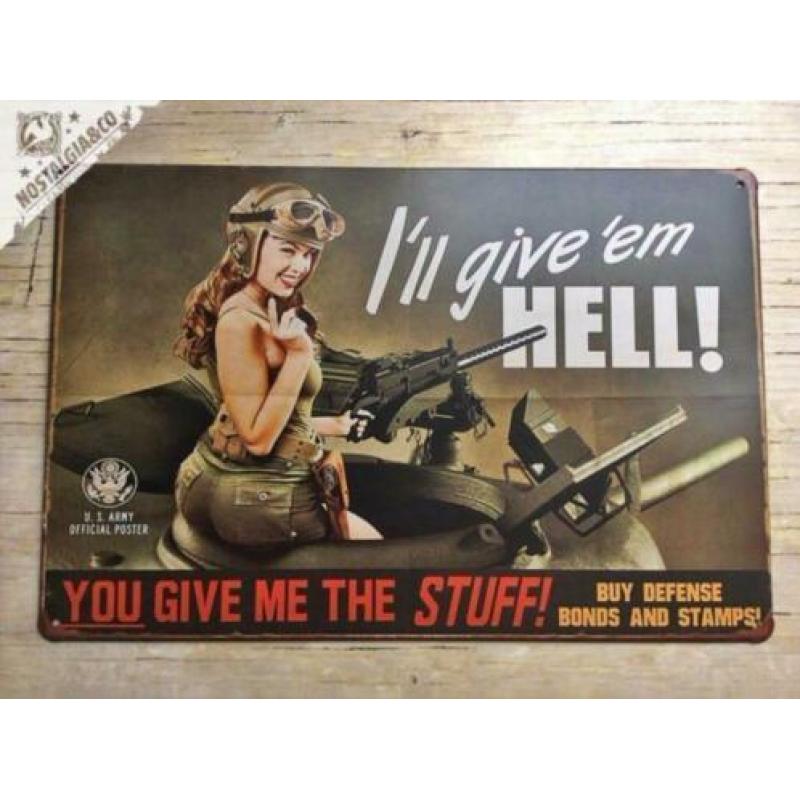 WW2 USA You give me the Stuff Metalen Bord jeep leger Army