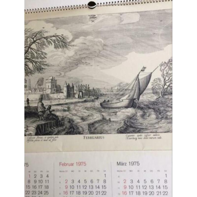 Kalender 1975 met 12 kopergravures van Jan van de Velde