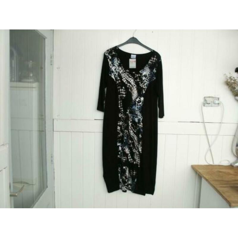 Tricot jurk Bagoes zwart/petrol/wit maat 2 - 42/44 nieuw!