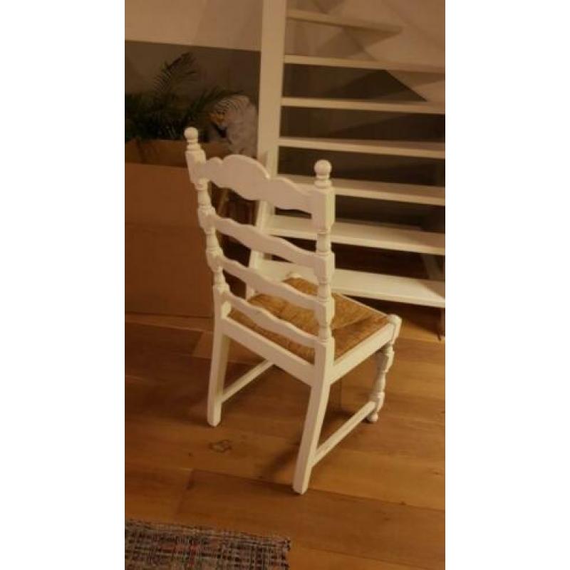4 houten eetkamerstoelen blauw wit