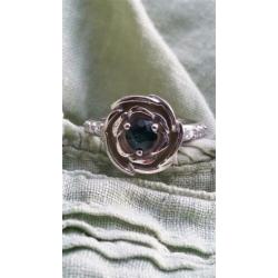 14k witgouden 925 zilveren ring, saffier roos, maat 17