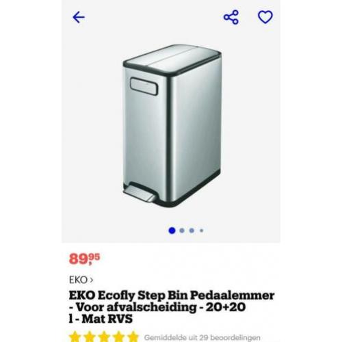 EKO Ecofly 20+20 liter recycle pedaalemmer mat RVS