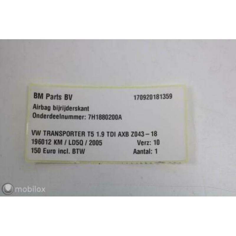 Airbag bijrijderskant VW Transporter T5