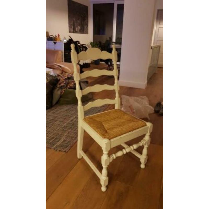4 houten eetkamerstoelen blauw wit