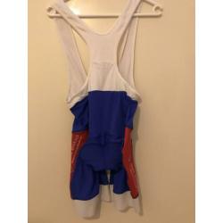Dames fietspakje mt s, rood/ blauw