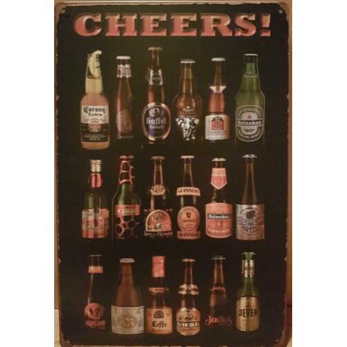 Cheers bier flessen reclamebord wandbord van metaal cafe bar