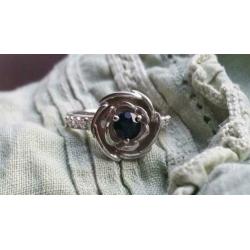 14k witgouden 925 zilveren ring, saffier roos, maat 17