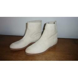 shabbies, damesschoenen, half hoog, leer, wit, stoer
