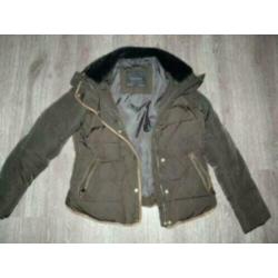 Winter bruin warme dikke dons veren winterjas Zara M 38 40.
