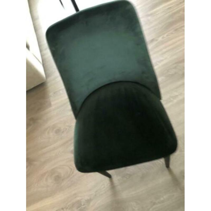 Donker groen verlours velvet stoelen eetkamer 4 fauteuil