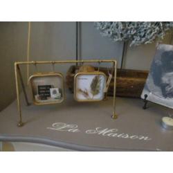 Gouden fotolijst hanger voor twee foto"s