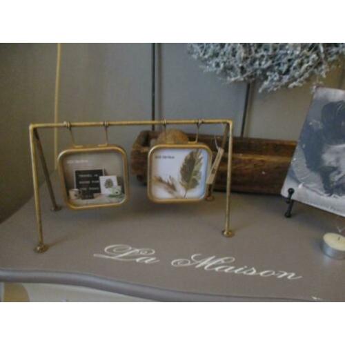 Gouden fotolijst hanger voor twee foto"s