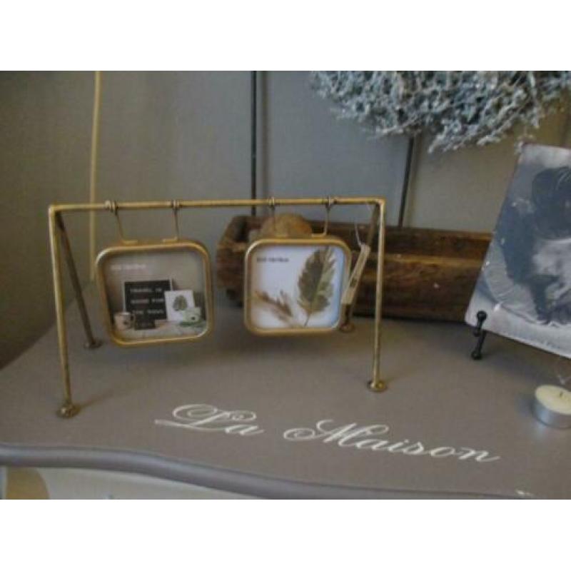 Gouden fotolijst hanger voor twee foto"s
