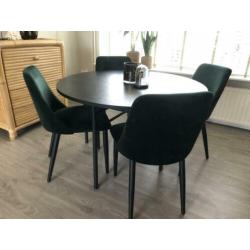 Donker groen verlours velvet stoelen eetkamer 4 fauteuil