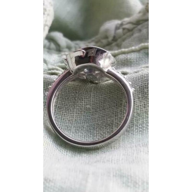 14k witgouden 925 zilveren ring, saffier roos, maat 17