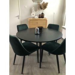 Donker groen verlours velvet stoelen eetkamer 4 fauteuil