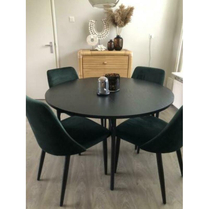 Donker groen verlours velvet stoelen eetkamer 4 fauteuil