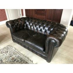 Chesterfield bank(en), donkerbruin leer/leder 2 & 3zits