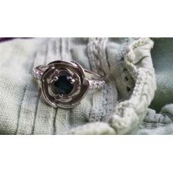 14k witgouden 925 zilveren ring, saffier roos, maat 17