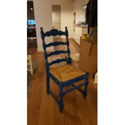 4 houten eetkamerstoelen blauw wit