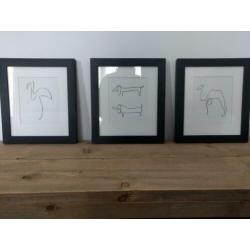 Set van 3 kleine pentekeningen