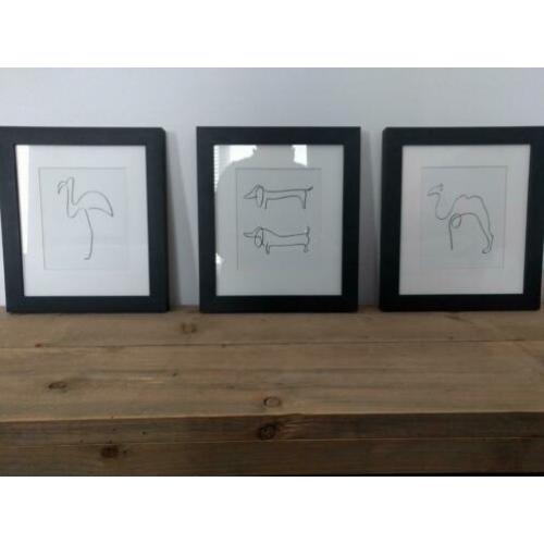 Set van 3 kleine pentekeningen