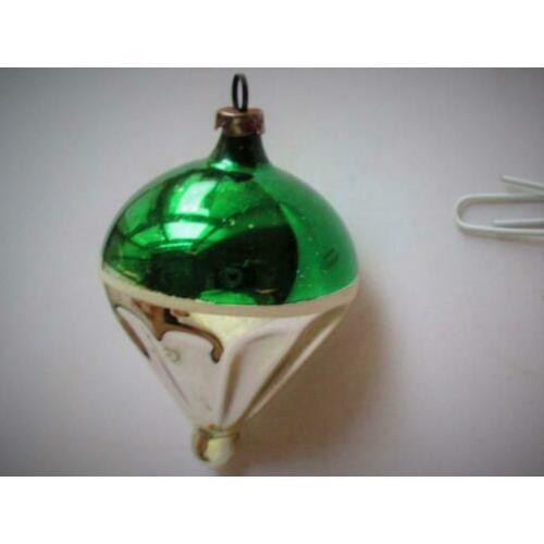Kerst~Antieke Kerstbal Boei~Zilver en groen Kleur~Glas~Glaze