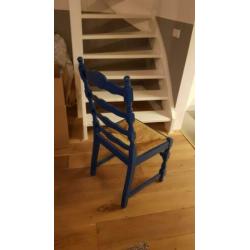 4 houten eetkamerstoelen blauw wit