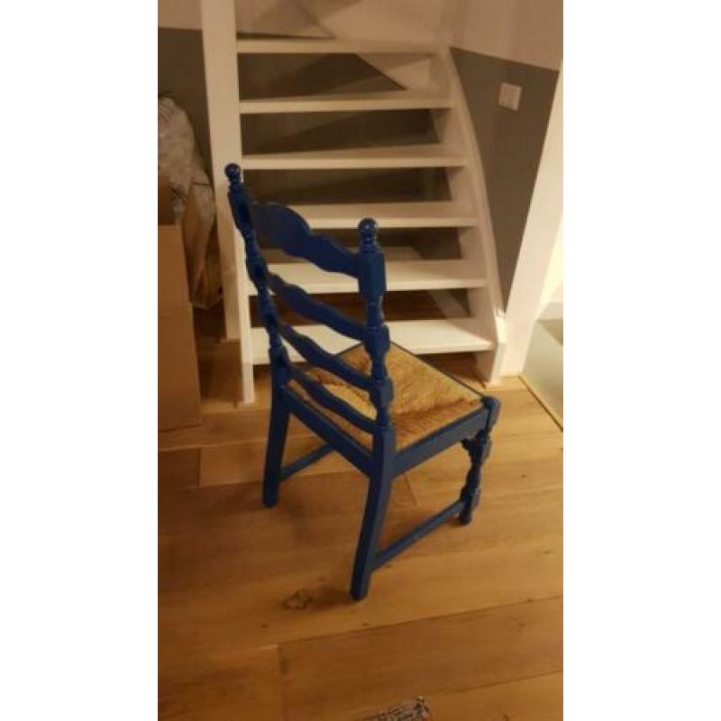 4 houten eetkamerstoelen blauw wit