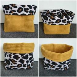 Commode mandje / stoffen mandje Nieuw dieren print oker geel