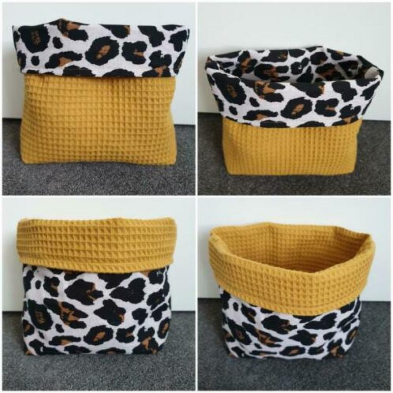 Commode mandje / stoffen mandje Nieuw dieren print oker geel