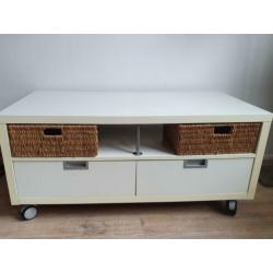 Ikea tv-meubel (wit, 2 lades + 2 rieten manden)
