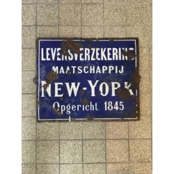 Vintage emaille bord New York Verzekeringen