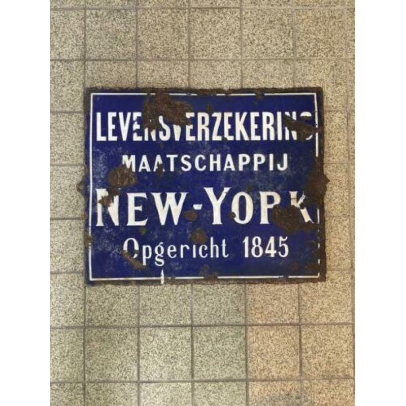 Vintage emaille bord New York Verzekeringen
