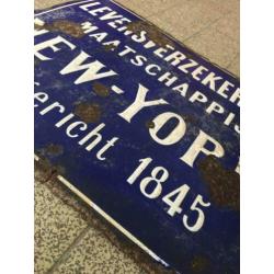 Vintage emaille bord New York Verzekeringen